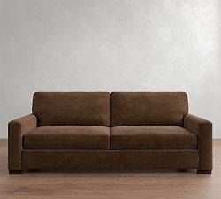 Open Box: Turner Square Arm Leather 2-Seat Sofa (86") - Gravel Chocolate, Dark Walnut