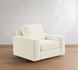 Open Box: Big Sur Square Arm Upholstered Swivel Armchair, Down Blend Wrapped Cushions, Sunbrella® Performance Chenille Salt