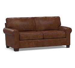 Open Box: Buchanan Roll Arm Leather Loveseat (79"), Polyester Wrapped Cushions - Statesville Molasses
