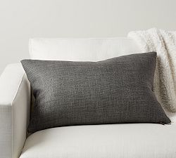 Open Box: Belgian Linen Lumbar Pillow Cover, 16" x 26" - Charcoal
