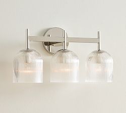 Open Box: Cooper Ribbed Glass Triple Sconce (17") - Polished Nickel