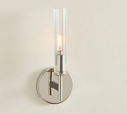 Open Box: Cooper Ribbed Glass Tube Sconce (13") - Polished Nickel