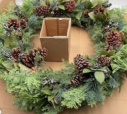 Open Box: Faux Lit Rustic Pine and Berry Wreath (38")