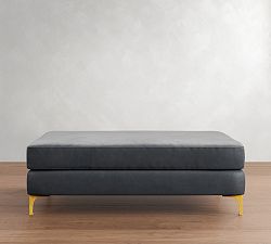 Open Box: Jake Leather Grand Ottoman (52"W, 36"D) - Performance Azure, Bronze