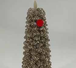 Open Box: Premium Flickering Flameless Tree Candle, Extra Large (13"H) - Gold Glitter