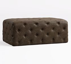 Open Box: Tufted Rectangular Leather Ottoman - Statesville Wolf Gray