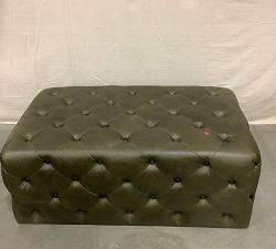 Open Box: Tufted Rectangular Leather Ottoman - Statesville Wolf Gray