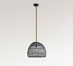 Open Box: Flora All-Weather Wicker Indoor/Outdoor Pendant, Small (18.5") - Black