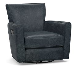 Open Box: Irving Square Arm Leather Swivel Recliner without Nailheads - Statesville Indigo