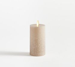 Open Box: Premium Flickering Flameless Wax Pillar Salt Washed Candle, 3" x 6" - Dove
