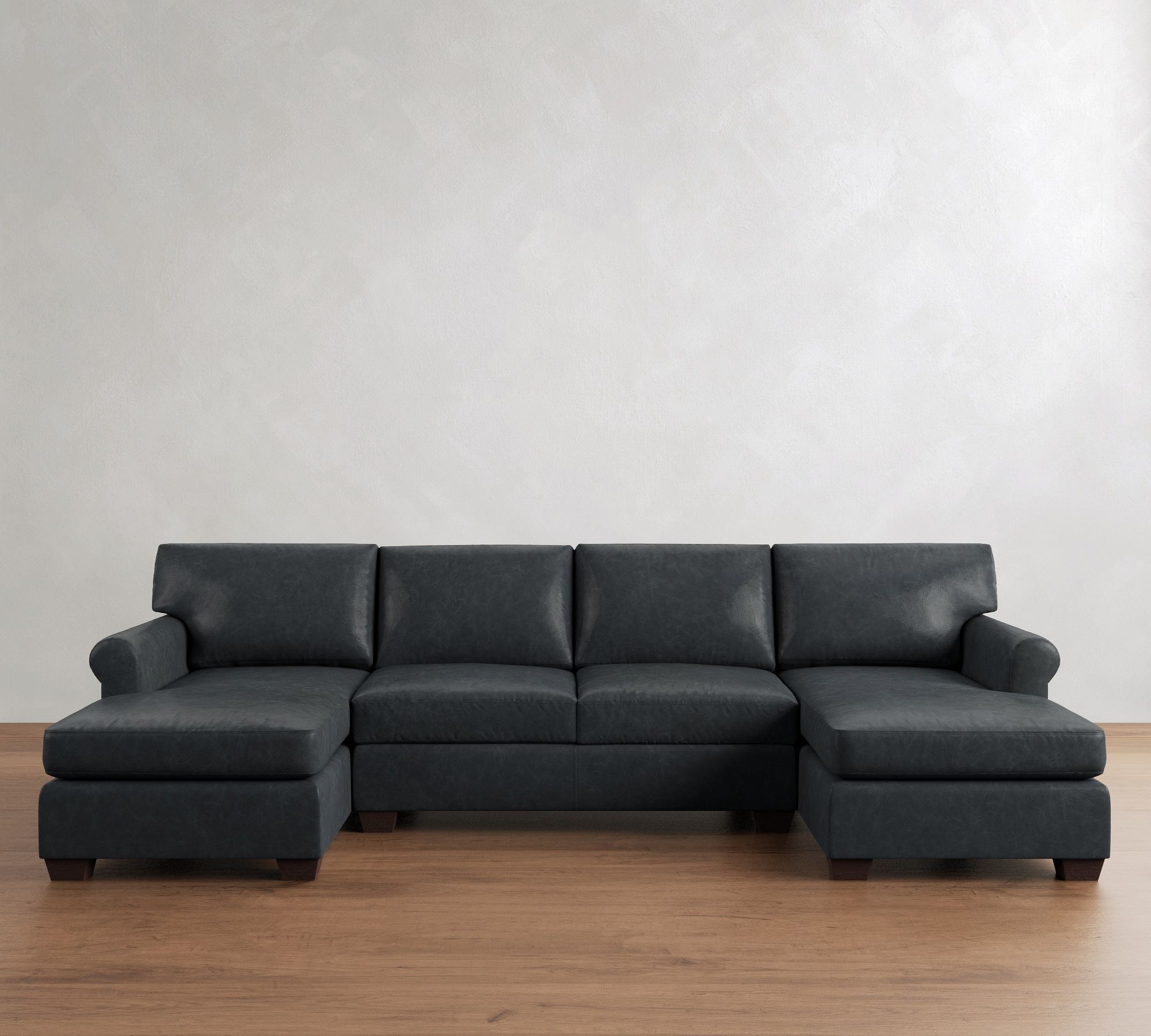York Roll Arm Leather Double Chaise Sectional (116"-136")