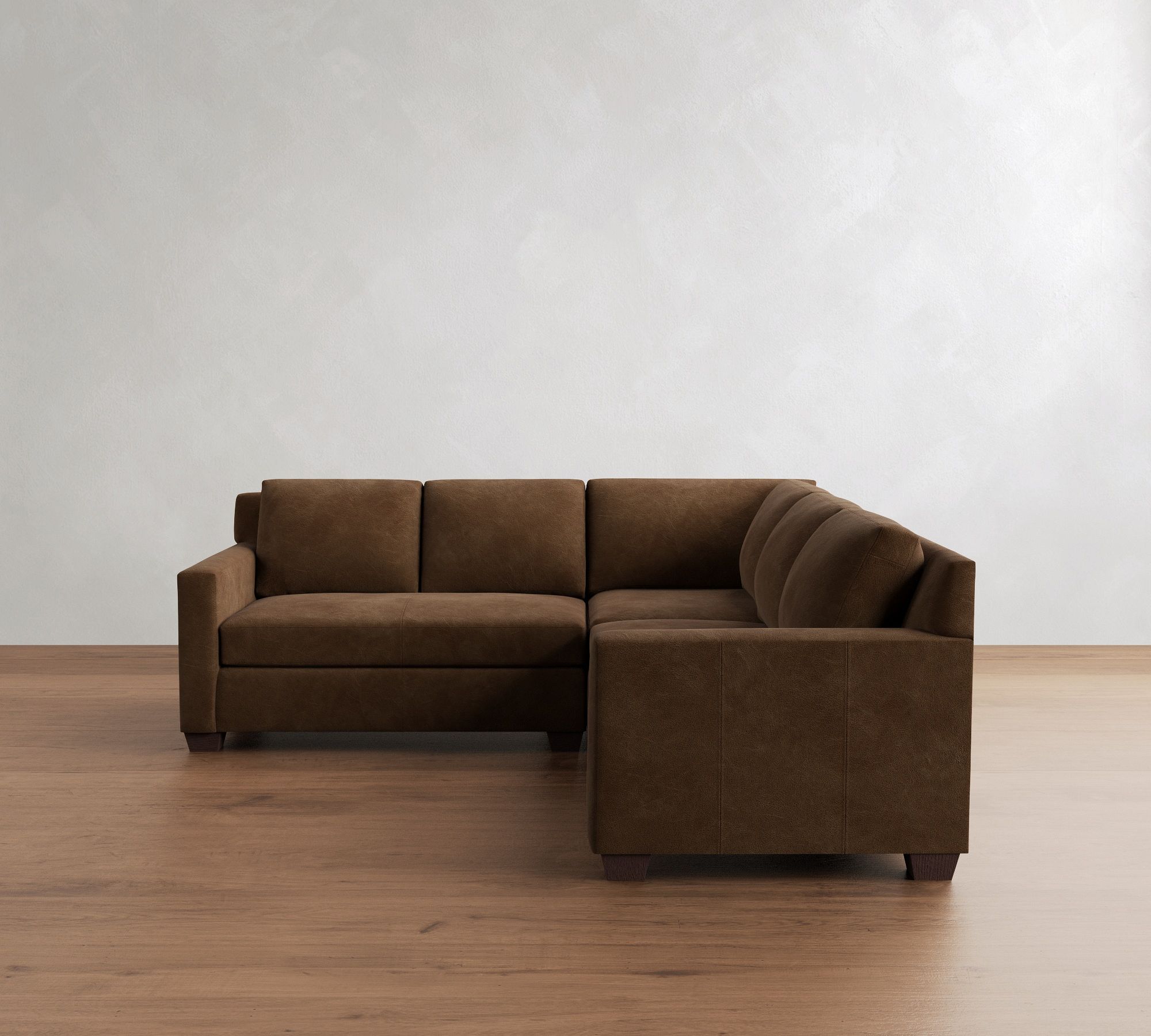 York Square Arm Leather 3-Piece L-Shaped Sectional (94")