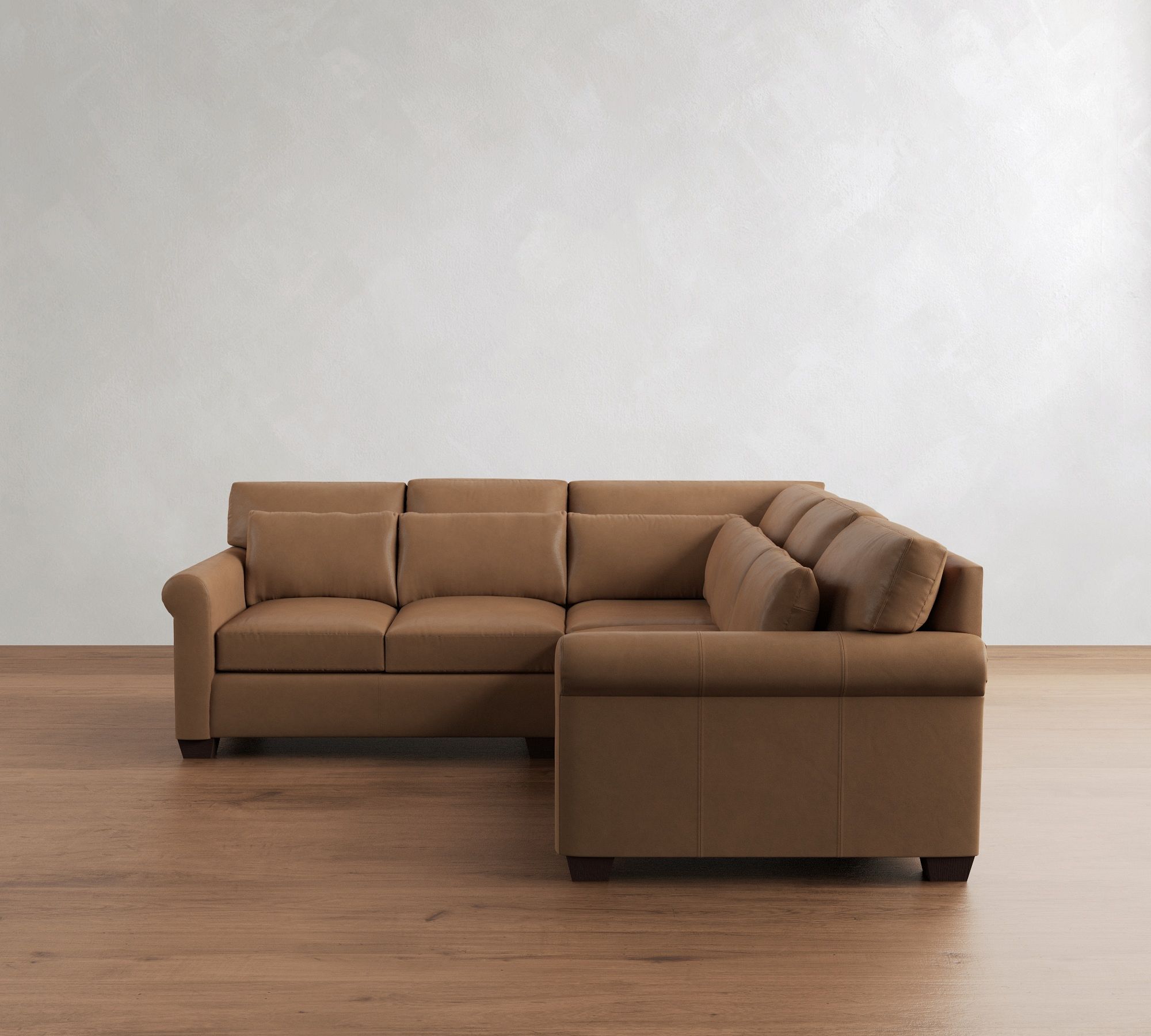 York Roll Arm Deep Seat Leather 3-Piece L-Shaped Sectional (102")
