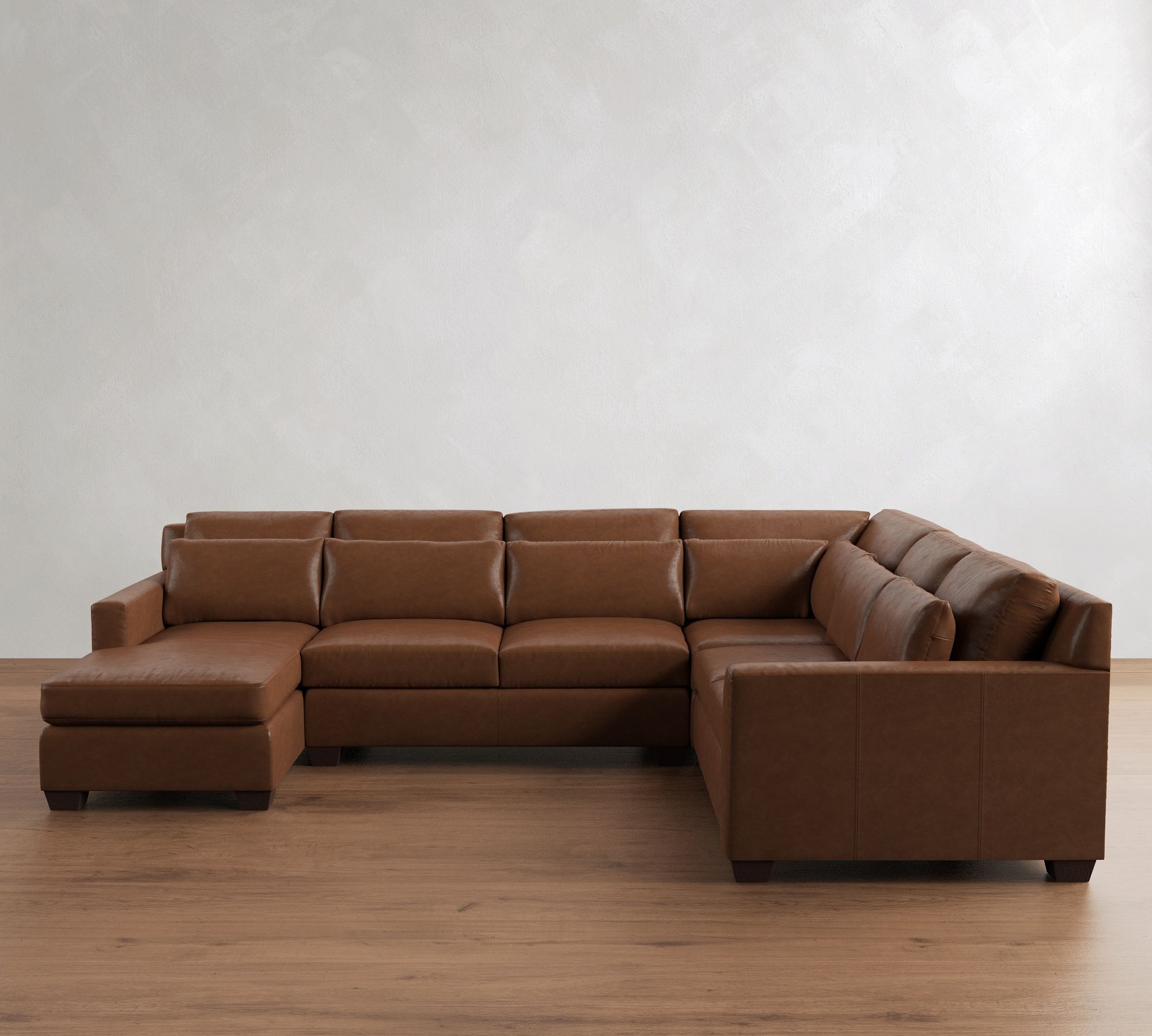 York Square Arm Deep Seat Leather 4-Piece Chaise Sectional (125")