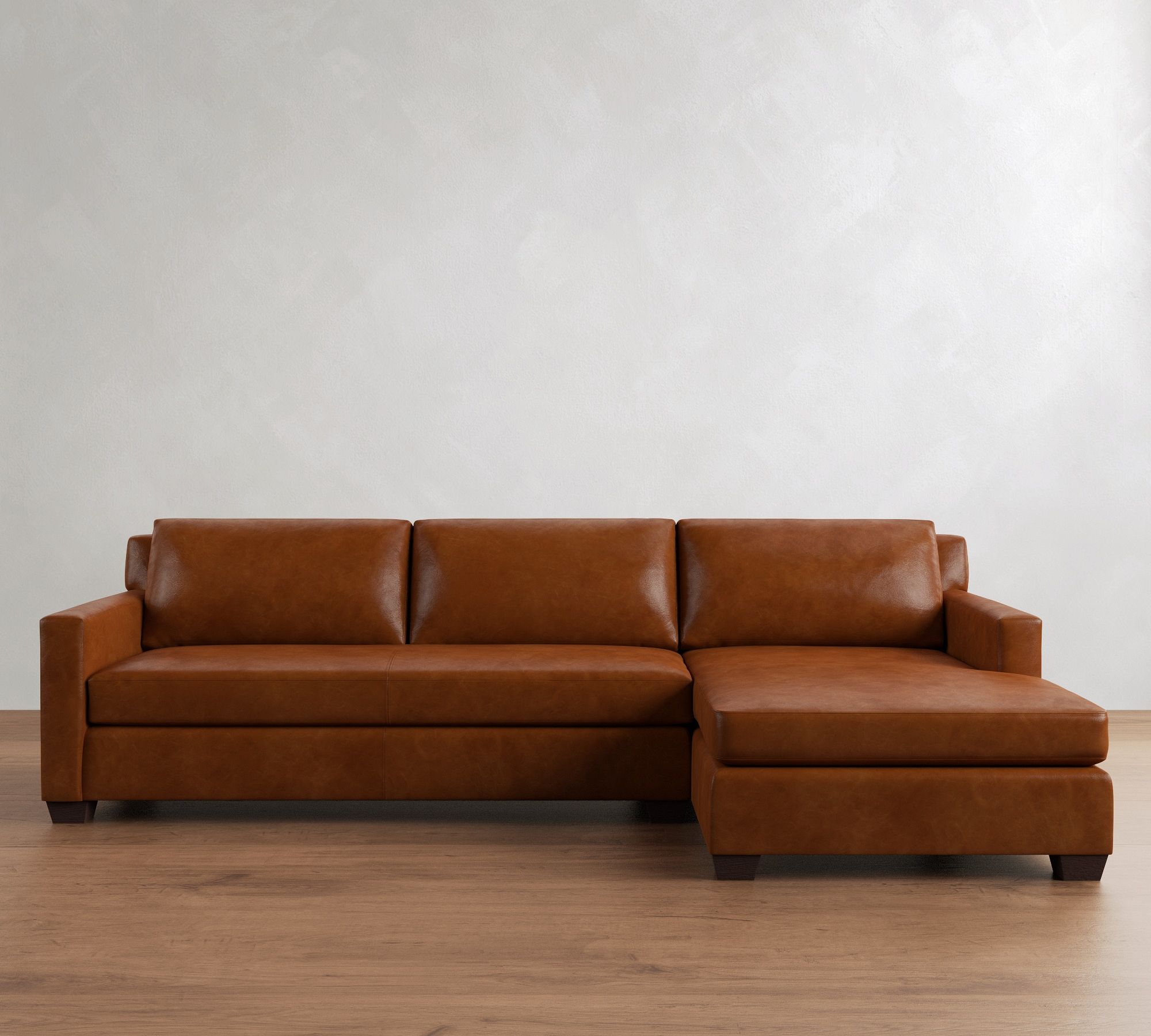 York Square Arm Leather Chaise Sectional (87"&ndash;117")