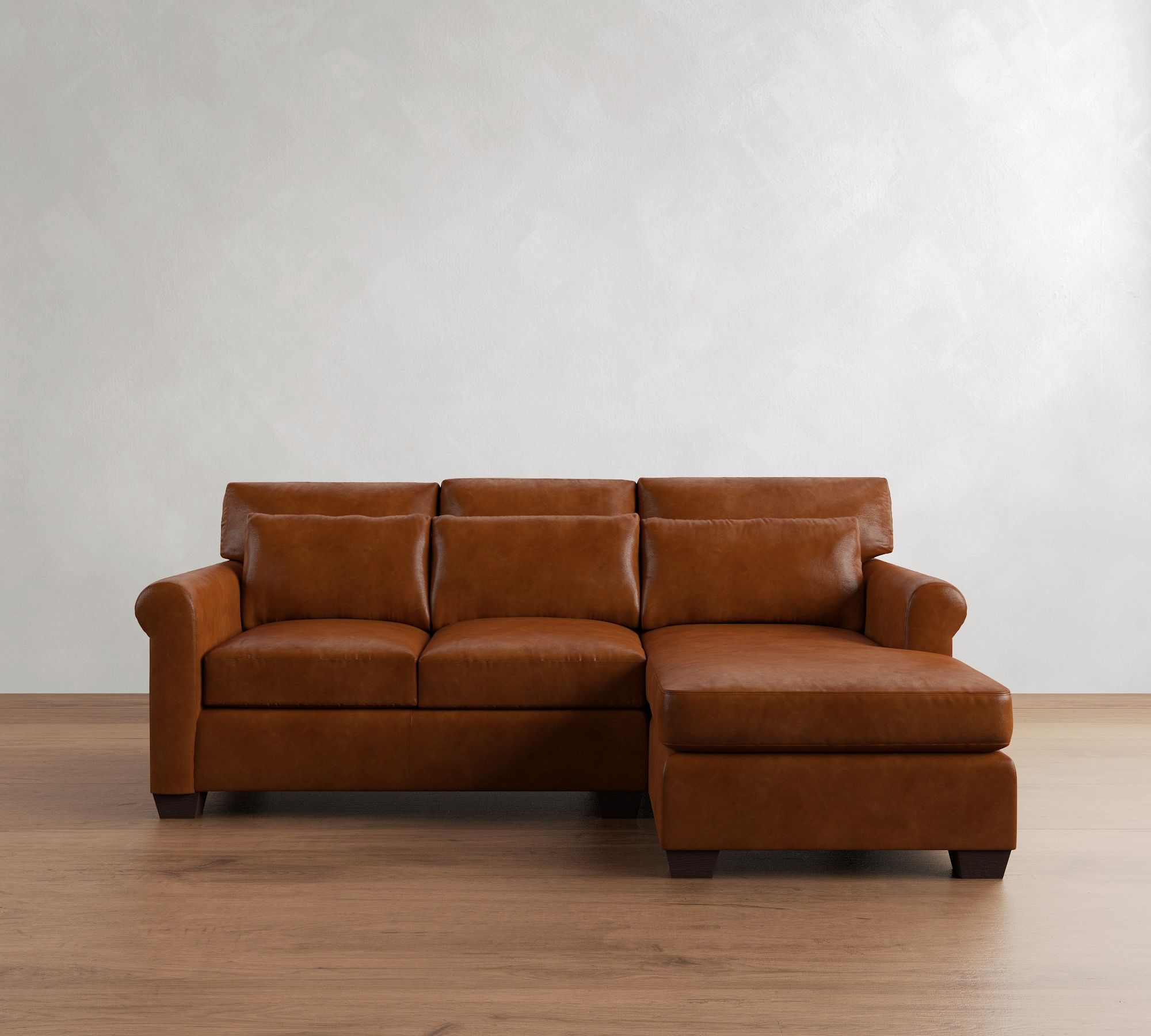 York Roll Arm Deep Seat Leather Chaise Sectional (91"&ndash;121") - thumbnail 10