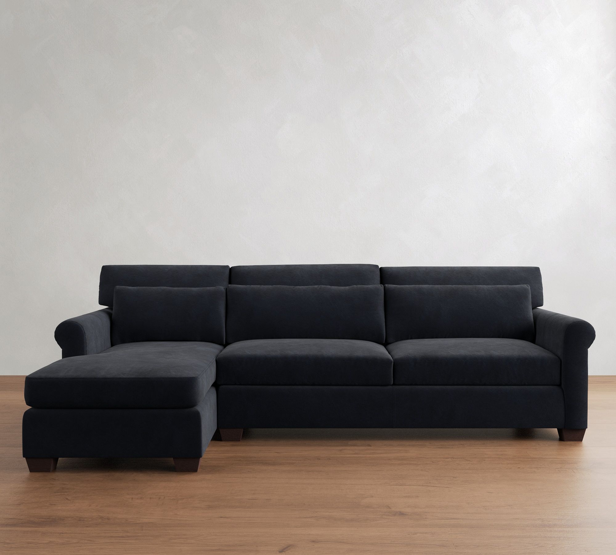 York Roll Arm Deep Seat Leather Chaise Sectional (91"&ndash;121") - thumbnail 8