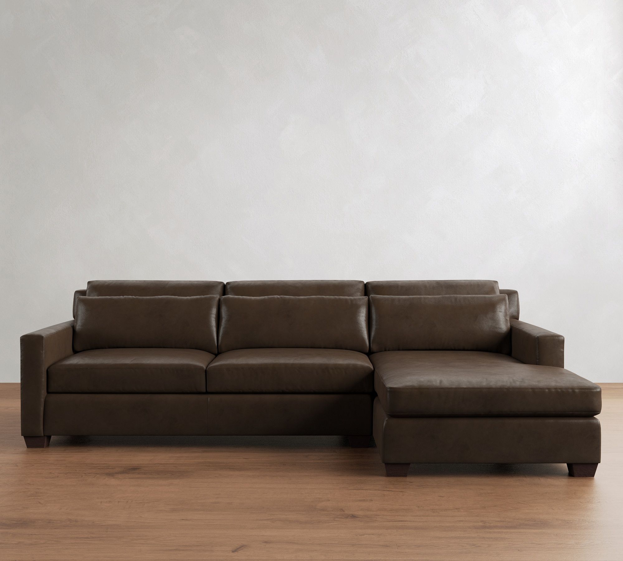 York Square Arm Deep Seat Leather Chaise Sectional (87"&ndash;117")