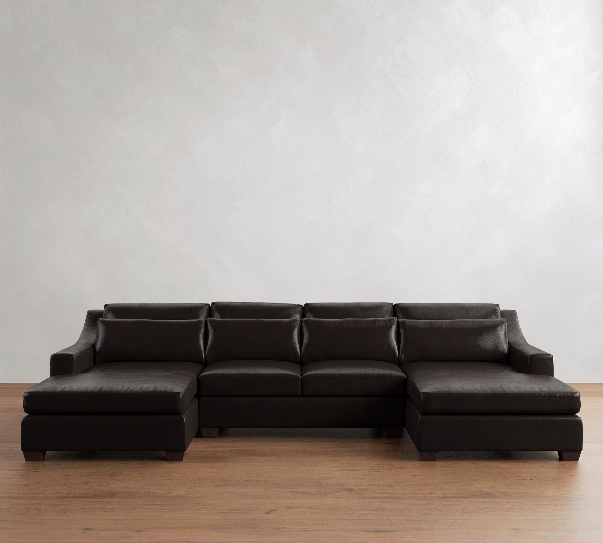 York Slope Arm Deep Seat Leather Double Chaise Sectional (112"-132")