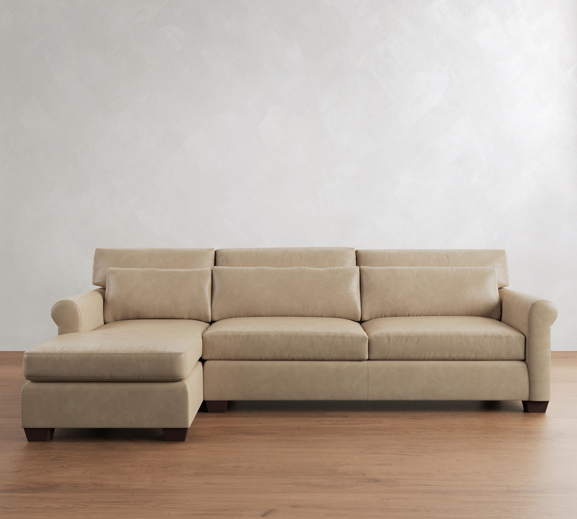 York Roll Arm Deep Seat Leather Chaise Sectional (91"&ndash;121")