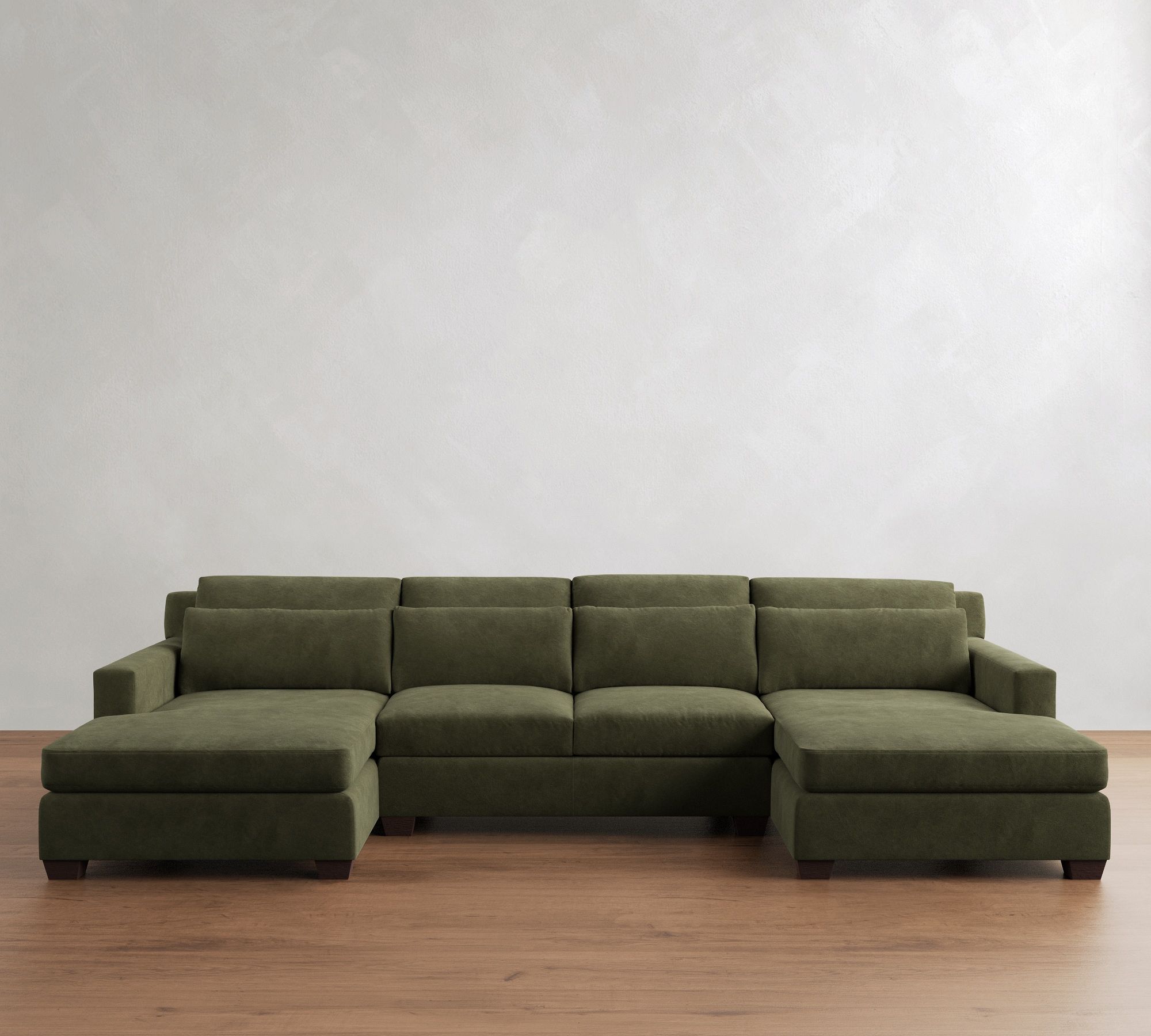 York Square Arm Deep Seat Leather Double Chaise Sectional (112"-132")