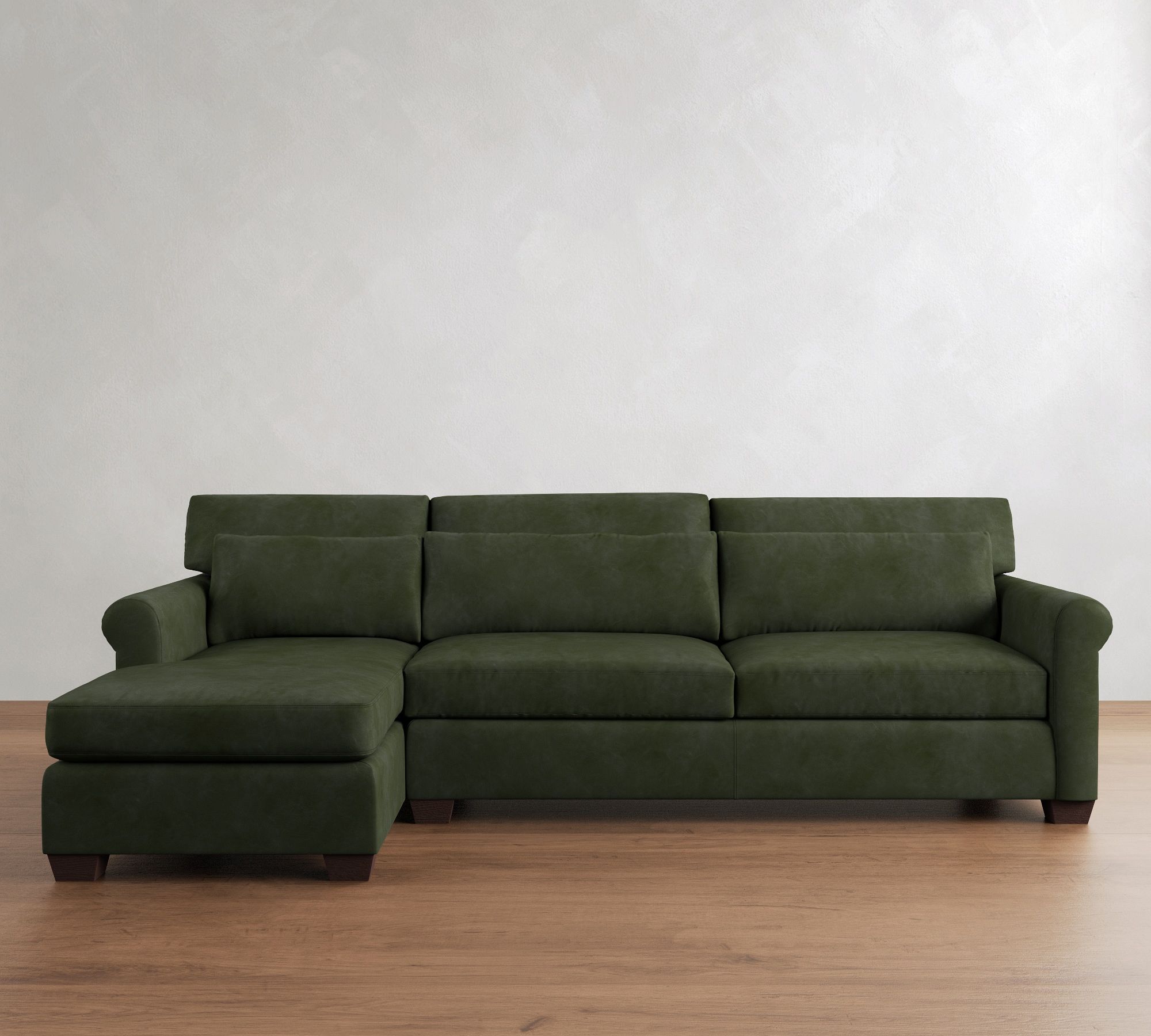 York Roll Arm Deep Seat Leather Chaise Sectional (91"&ndash;121") - thumbnail 9