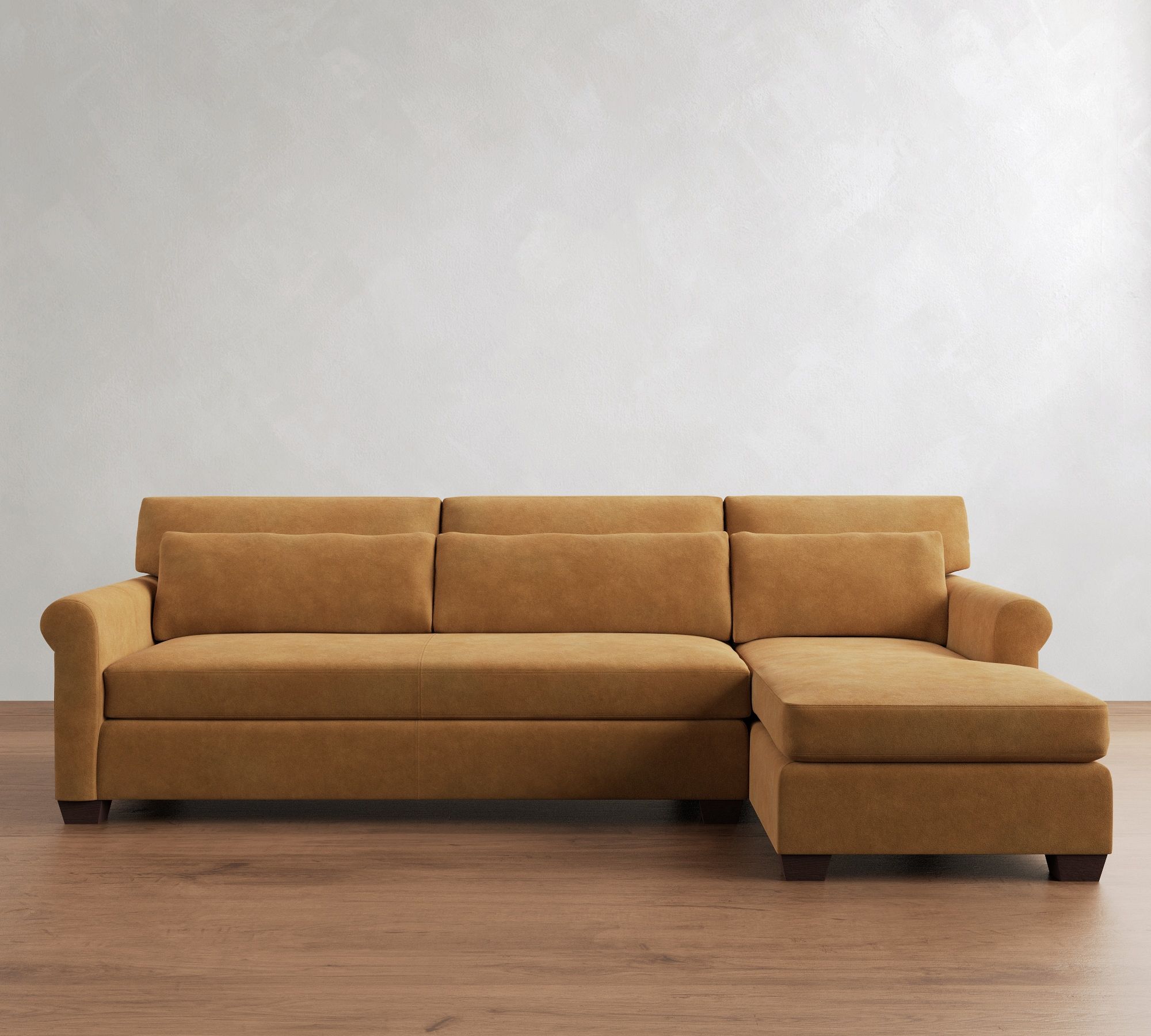York Roll Arm Deep Seat Leather Chaise Sectional (91"&ndash;121") - thumbnail 5