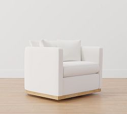 Open Box: Ayden Barrel Grand Swivel Armchair with Wood Base (40") - Performance Everydaylinen™, Ivory