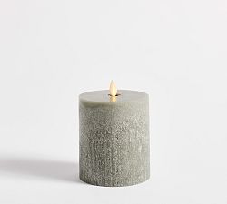 Open Box: Premium Flickering Flameless Wax Pillar Salt Washed Candle, 4" x 4.5" - Loden