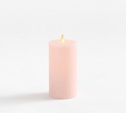 Open Box: Premium Flickering Flameless Wax Pillar Salt Washed Candle, 3" x 6" - Pale Pink