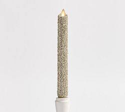 Open Box: Premium Flickering Flameless Wax Taper Candle (8"H) - Gold Glitter
