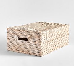 Open Box: Tava Handwoven Lidded Basket, Low (21.75"W x 8"H) - Whitewash