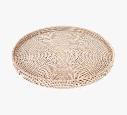 Open Box: Tava Handwoven Rattan Round Serving Tray without Glass Insert (22" Diam.) - White Wash