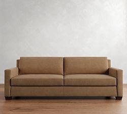 Open Box: York Square Arm Leather Grand Sofa (95"), 2x2 - Nubuck Wheat