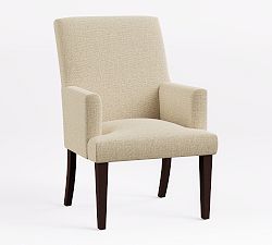 Open Box: PB Comfort Square Dining Armchair - Performance Everydaylinen Oatmeal, Espresso Legs