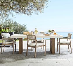 Get the Look: Pomona Concrete &amp; Acacia Dining Table + Indio Coastal Dining Chair Set