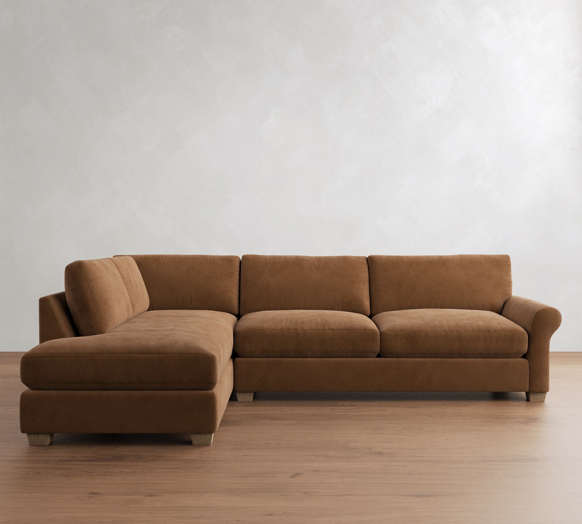 PB Comfort Modern Roll Arm Leather Return Bumper Sectional (124") - thumbnail 2