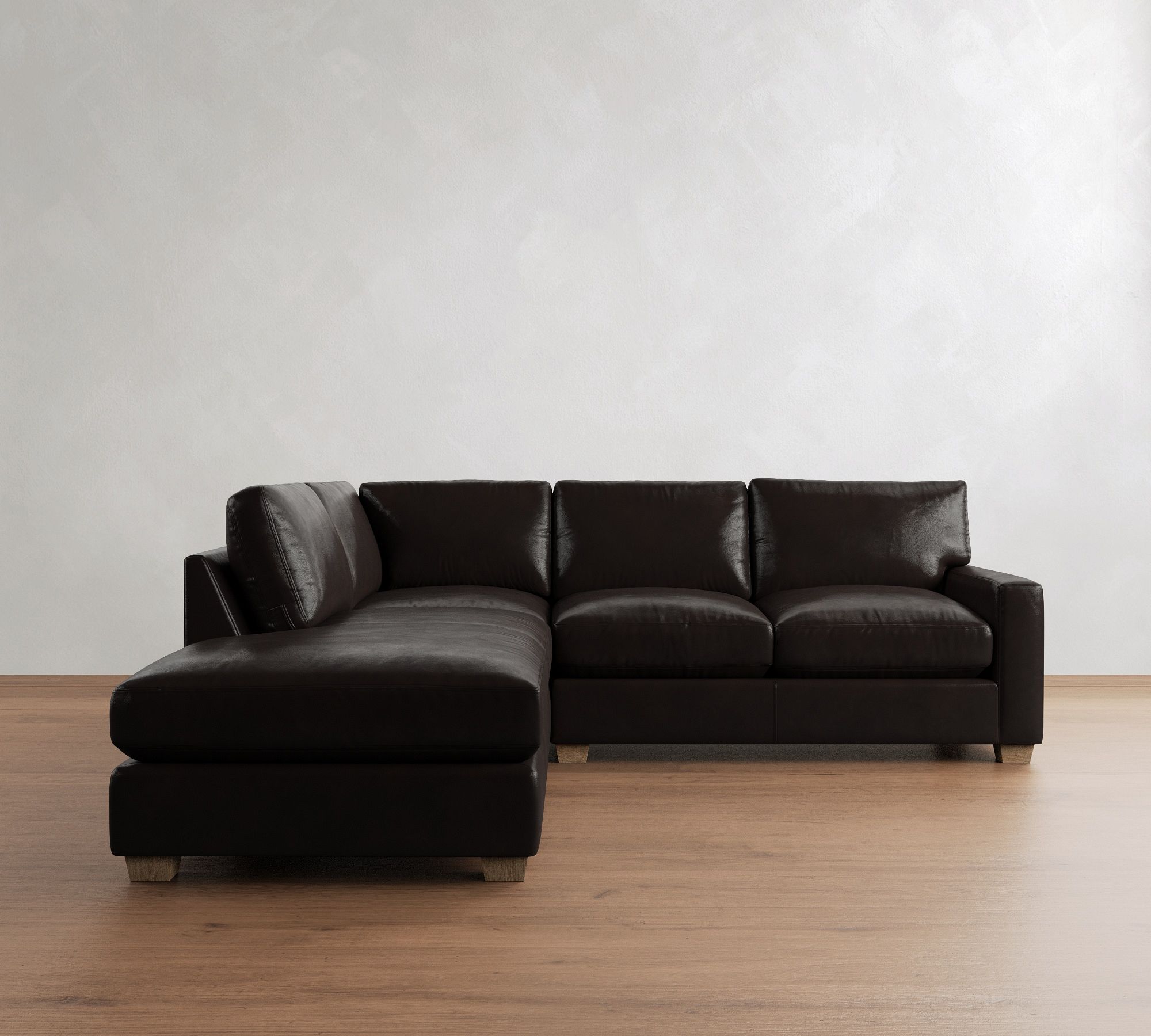 PB Comfort Modern Square Arm Leather 3-Piece Bumper Sectional (106")
