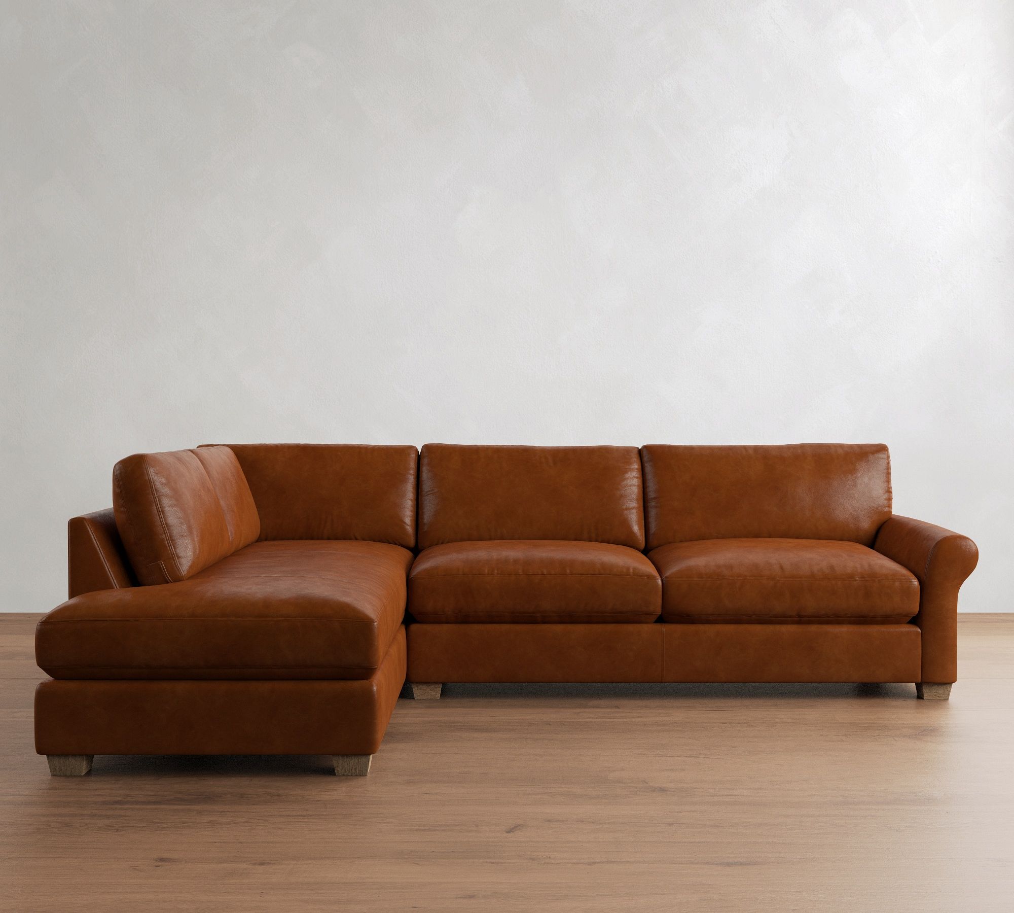 PB Comfort Modern Roll Arm Leather Return Bumper Sectional (124") - thumbnail 10