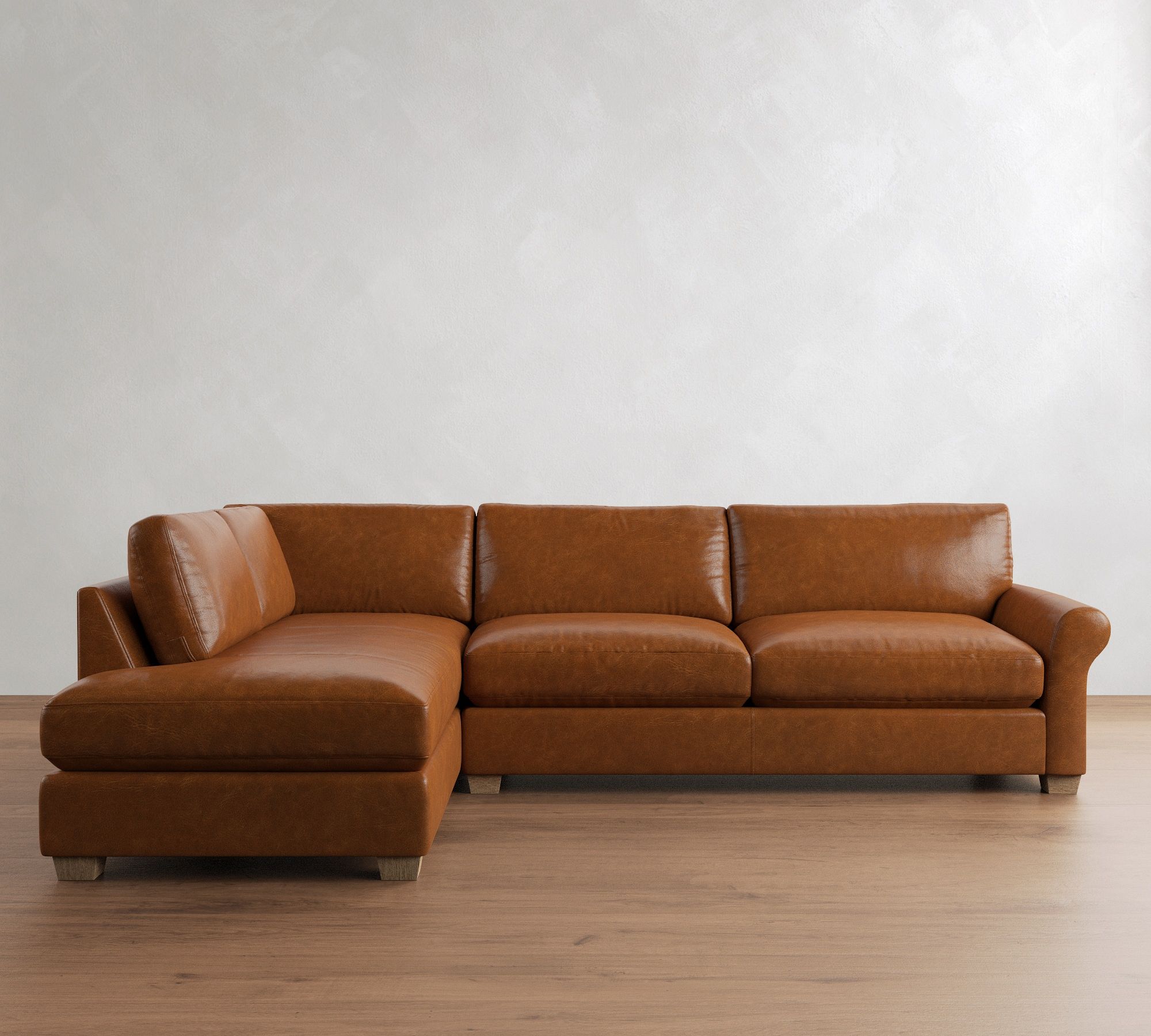 PB Comfort Modern Roll Arm Leather Return Bumper Sectional (124") - thumbnail 3