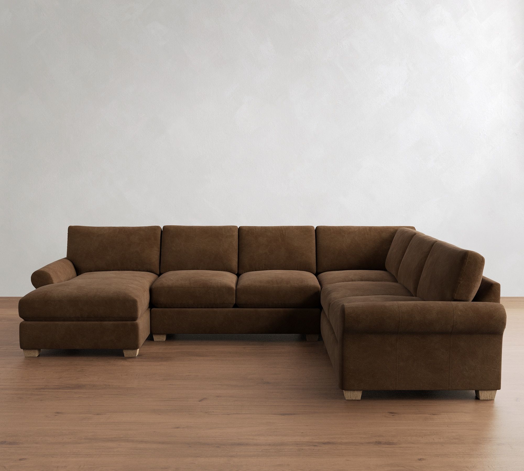PB Comfort Modern Roll Arm Leather 4-Piece Chaise Sectional (137")