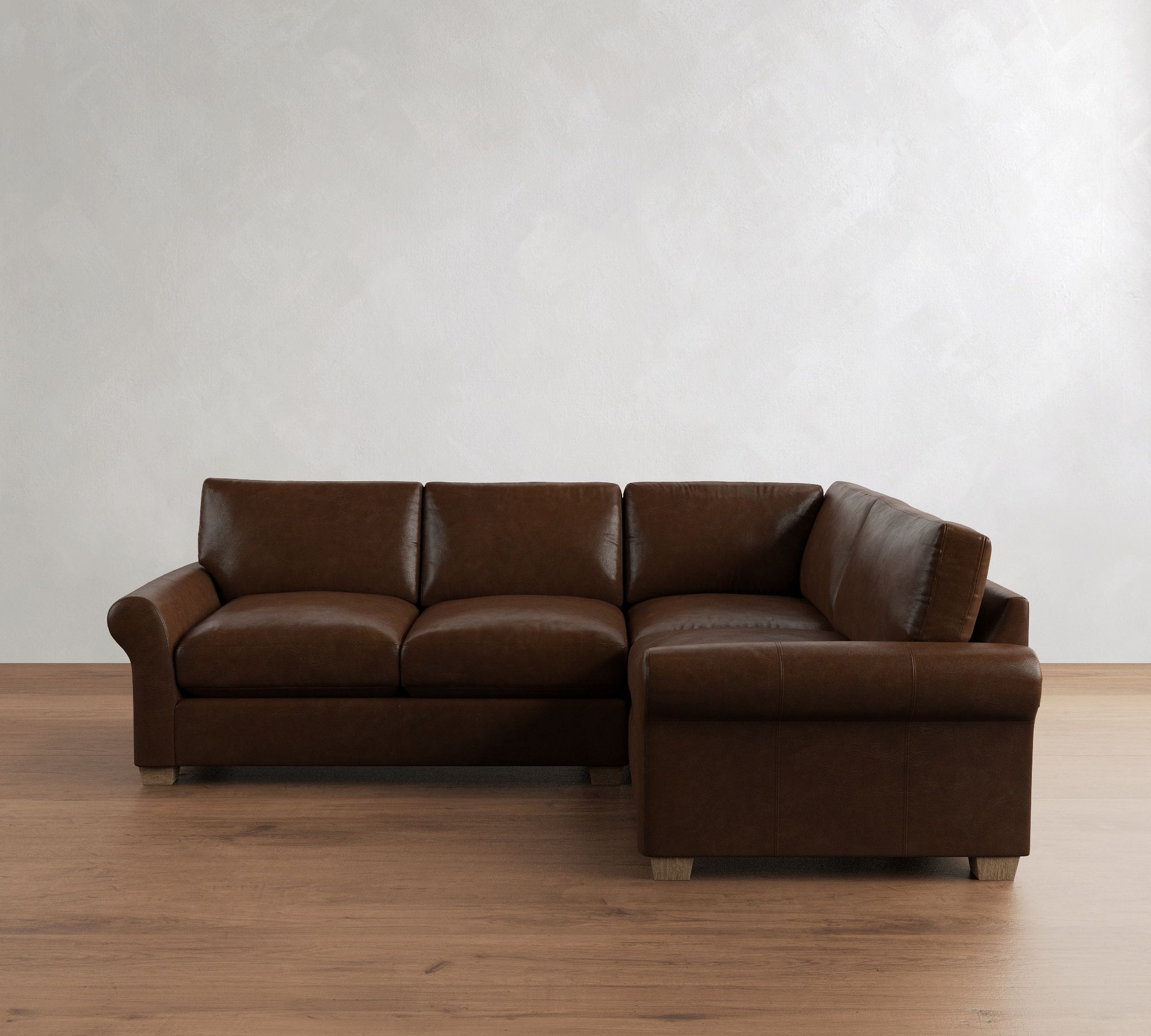 PB Comfort Modern Roll Arm Leather 3-Piece Sectional (108")