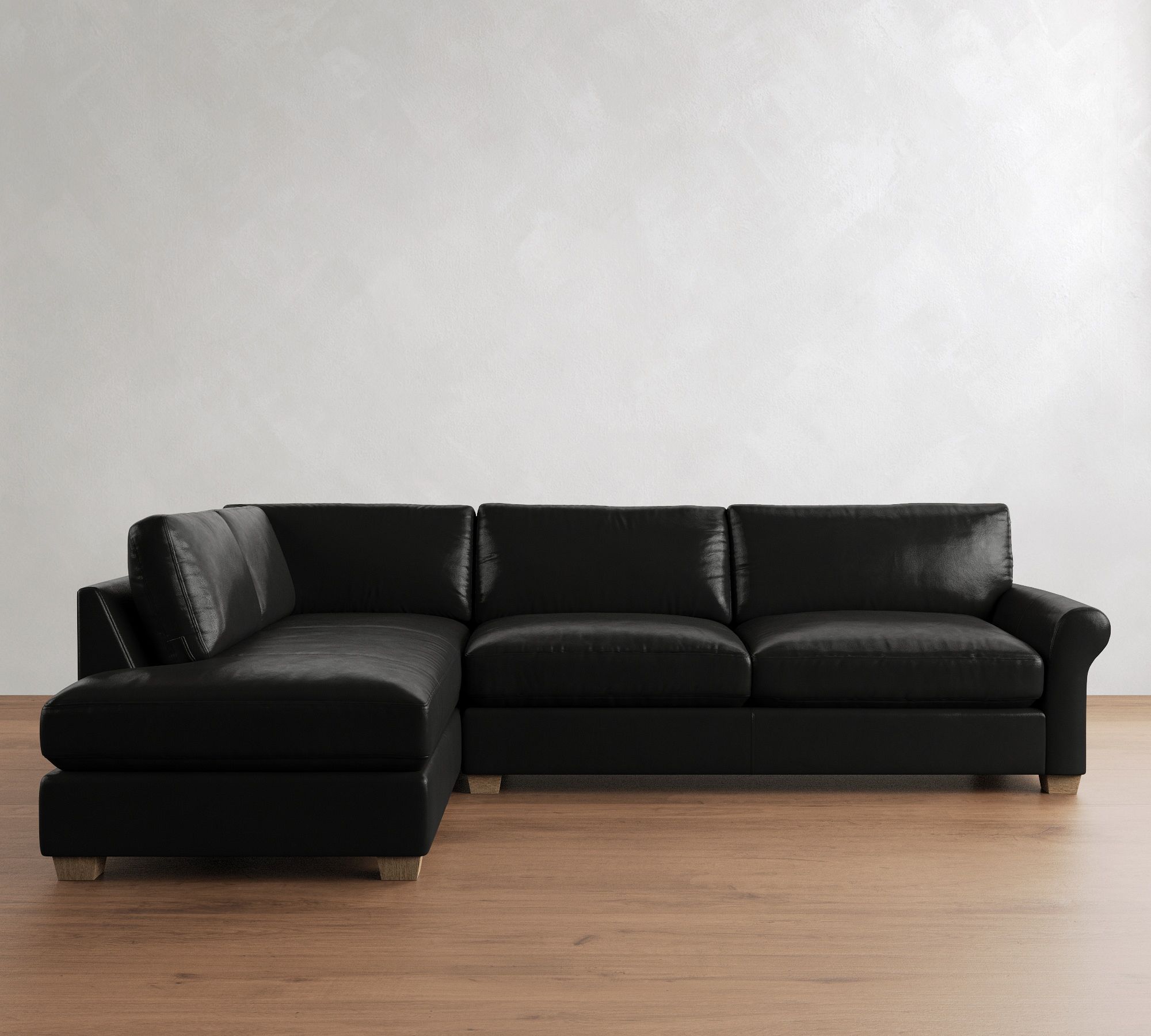 PB Comfort Modern Roll Arm Leather Return Bumper Sectional (124") - thumbnail 4