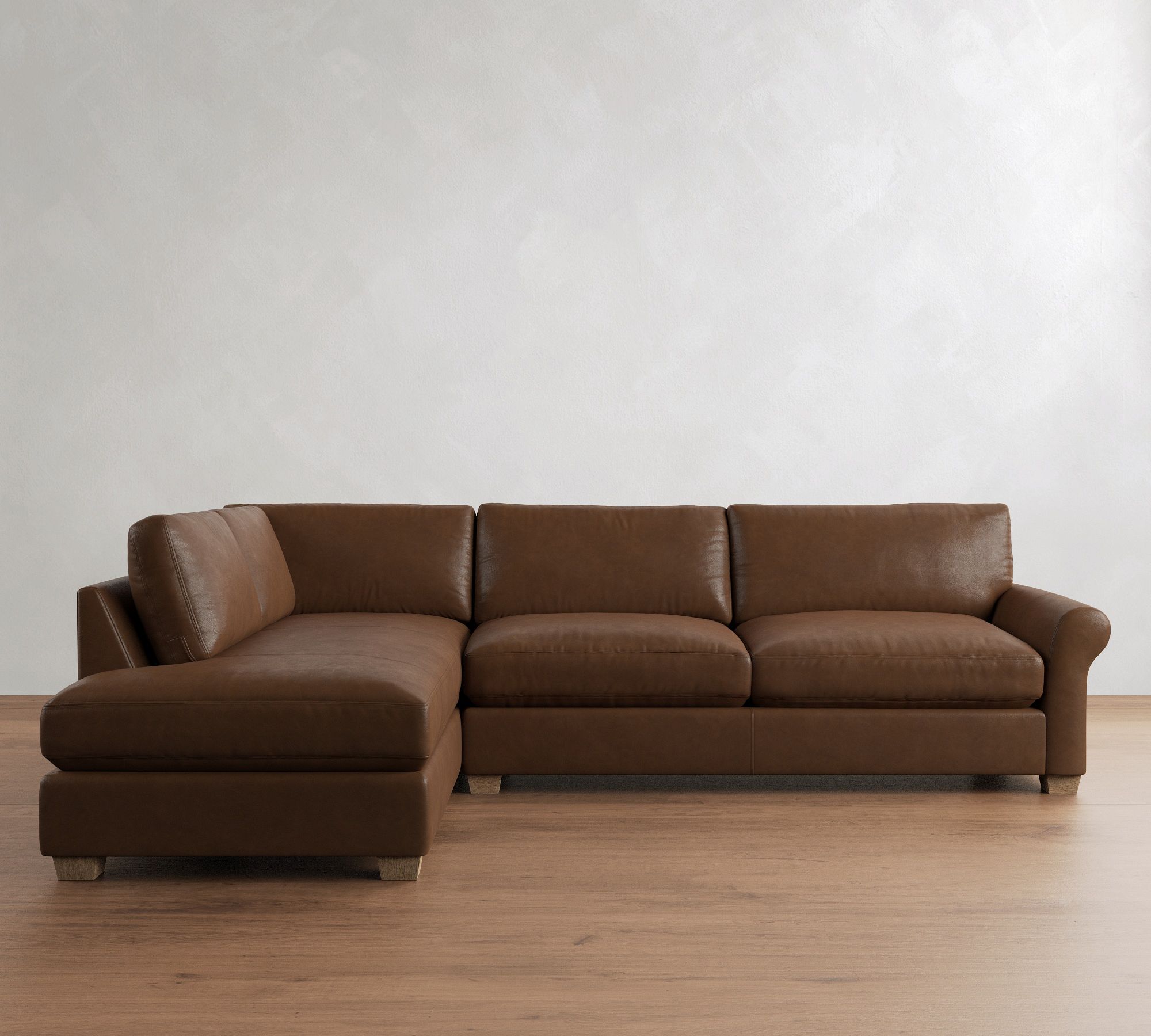 PB Comfort Modern Roll Arm Leather Return Bumper Sectional (124") - thumbnail 8