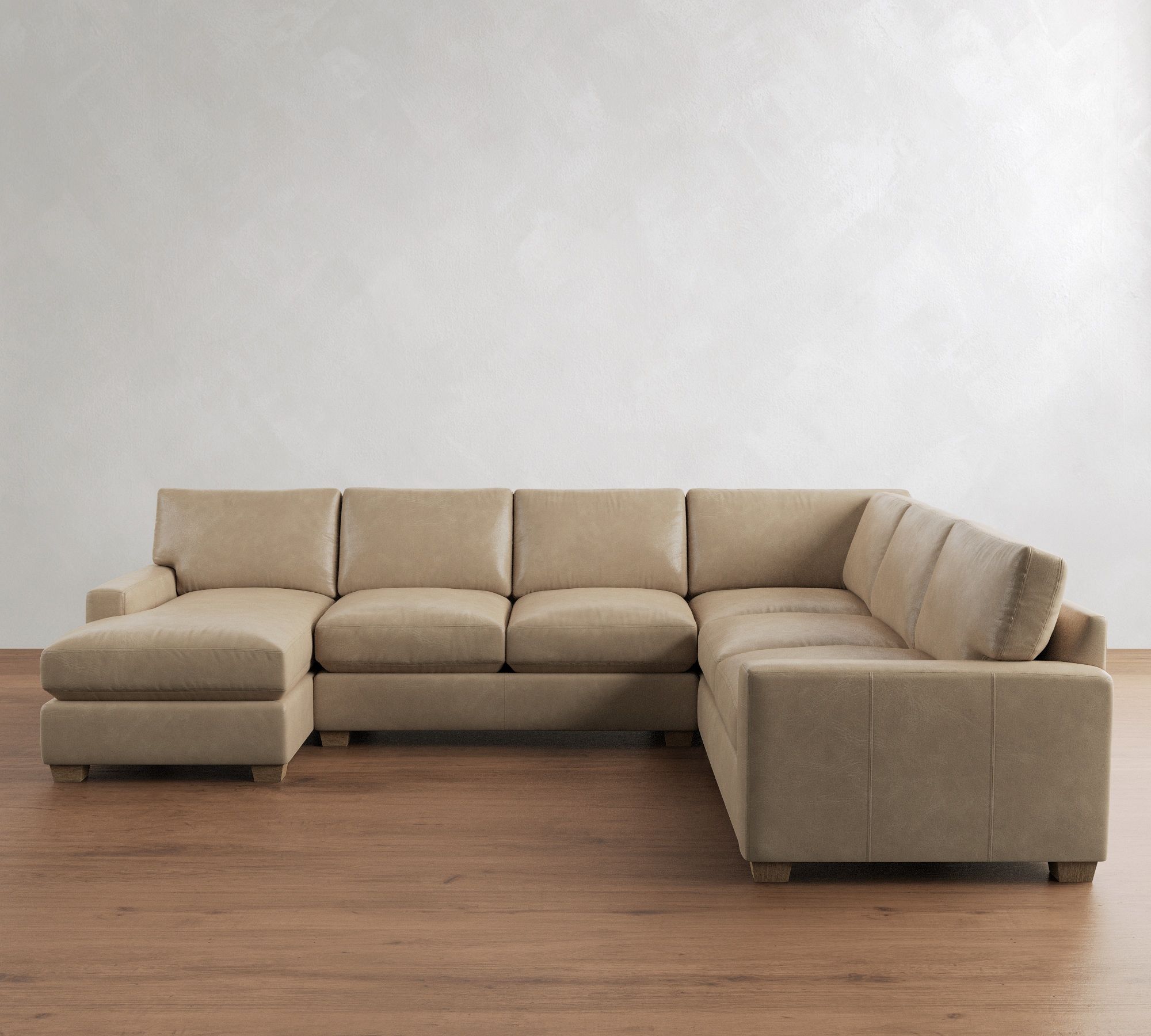 PB Comfort Modern Square Arm Leather 4-Piece Chaise Sectional (134")