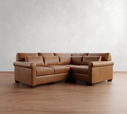 York Roll Arm Deep Seat Leather 3-Piece Sectional (102")