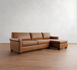 York Roll Arm Leather Chaise Sectional (91"&ndash;121")