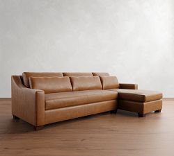 York Slope Arm Deep Seat Leather Chaise Sectional (84"&ndash;115")