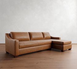 York Slope Arm Leather Chaise Sectional (87"&ndash;117")