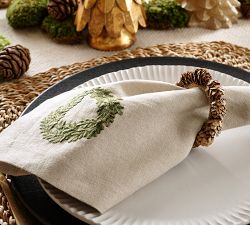 Rustic Wreath Embroidered Cotton/Linen Napkins - Set of 4
